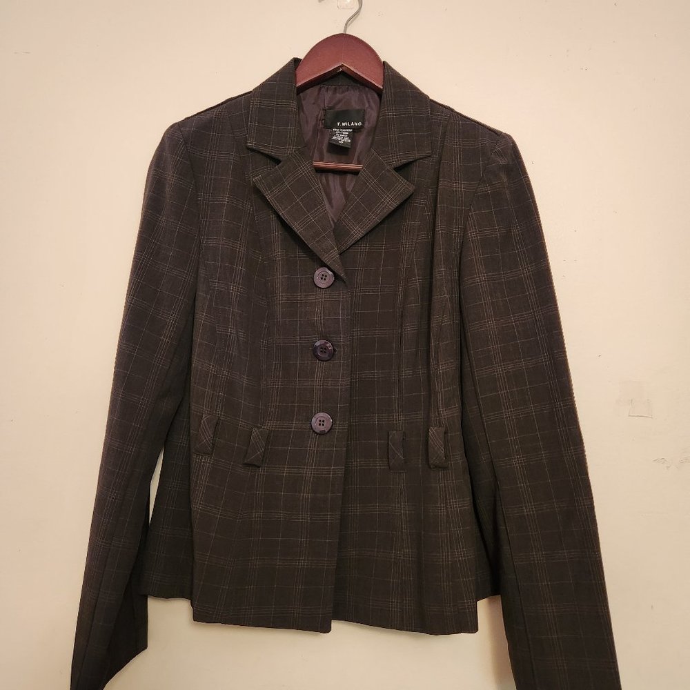 Women's T. Milano Blazer/ slacks, Size 10 , Brown/ Gray